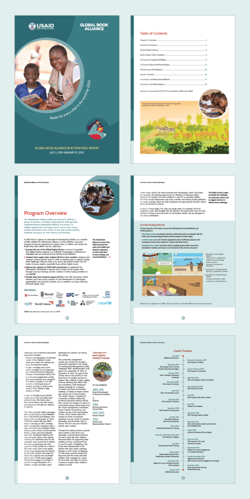 Pages from the Global Book Alliance in Action Activity final report